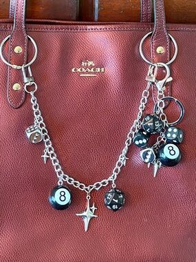 ♥️💖 NEW Lucky Dice Casino Gambling Keychain Bag Charm 8 Ball Black Silver Bold